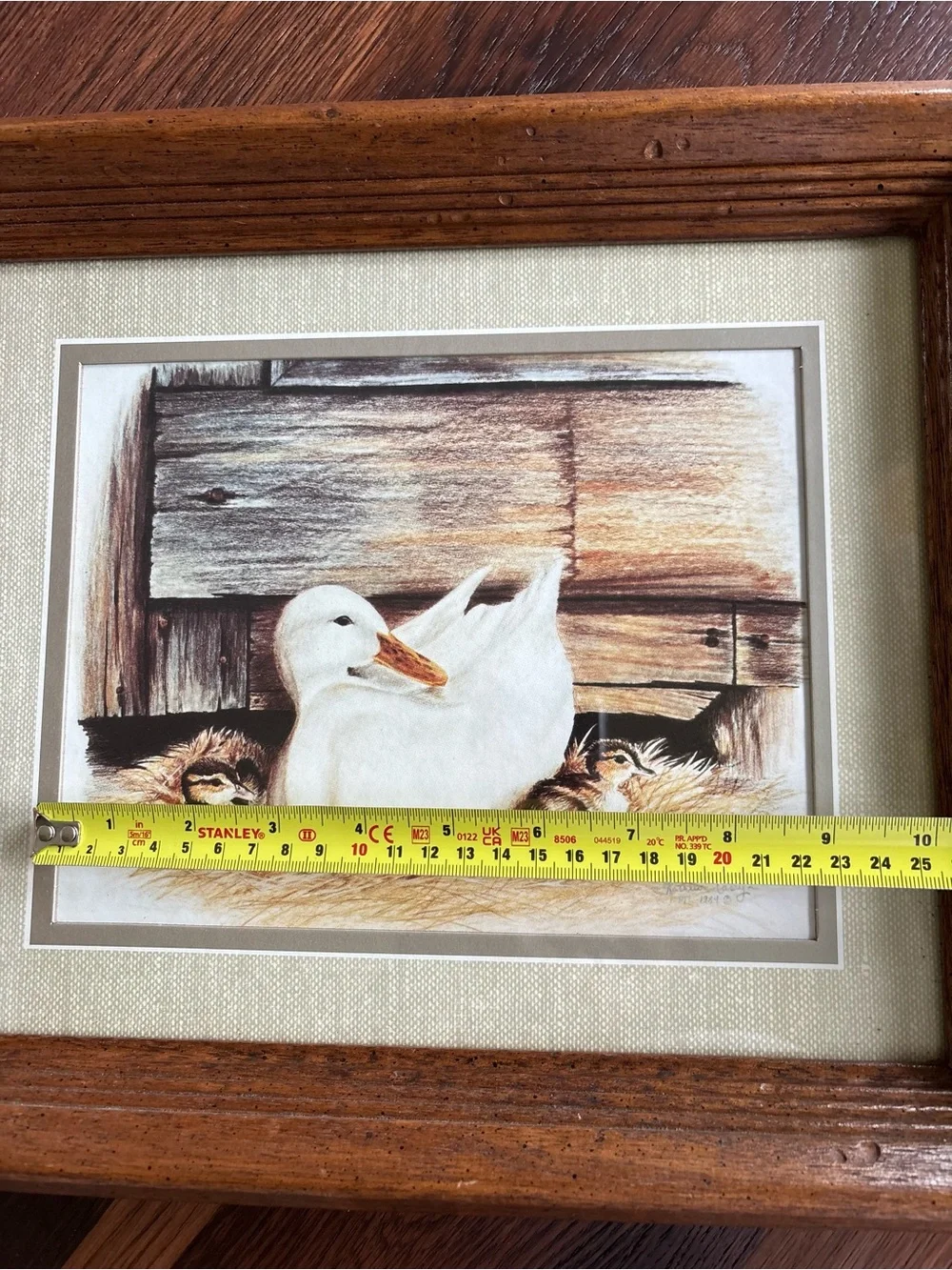Vintage Art Print, “Duck With Ducklings” 1984 Kathleen Casey Matted Wood Frame